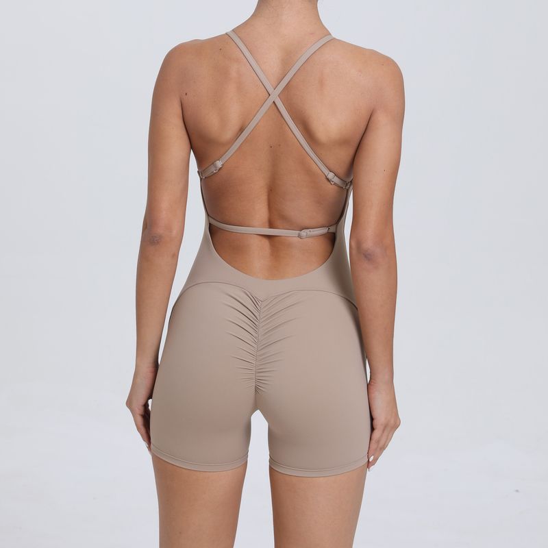 

Fashion Peach Hip Raise Beauty Back Yoga Jumpsuit Women s Outdoor Running Tight Sports Quick-Drying Workout Clothes Earth Brown L