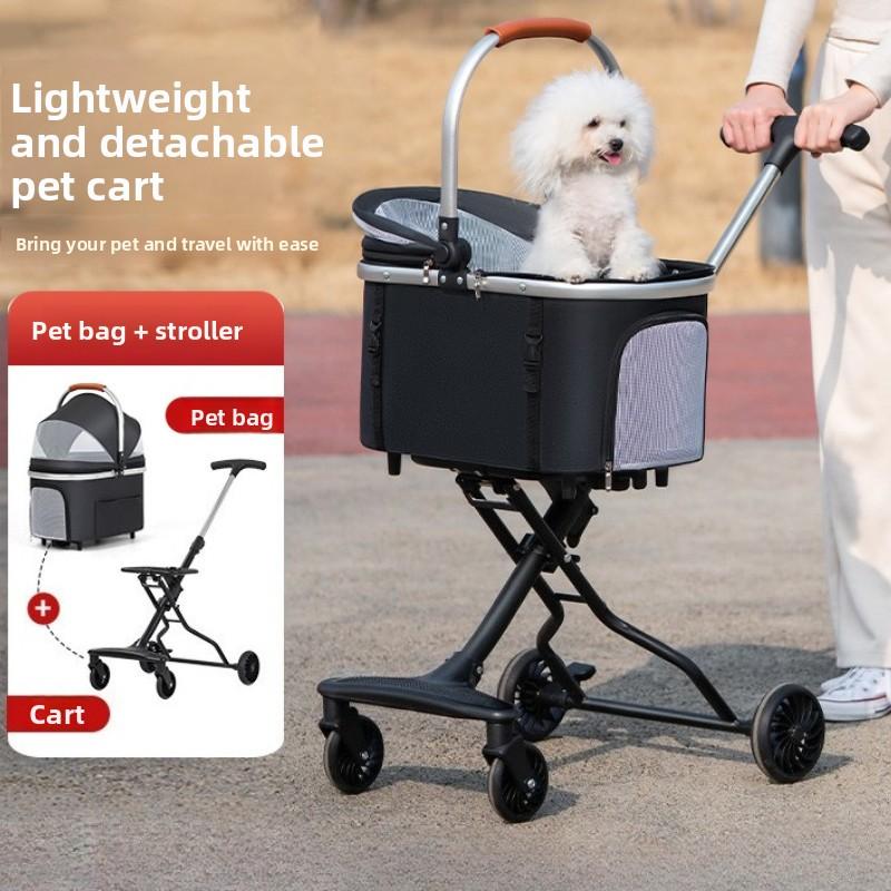 Luxury Pet Stroller Lightweight Foldable Cat Dog Carrier All-in-One Travel Pushcart with Canopy Breathable Design for Dog Seats