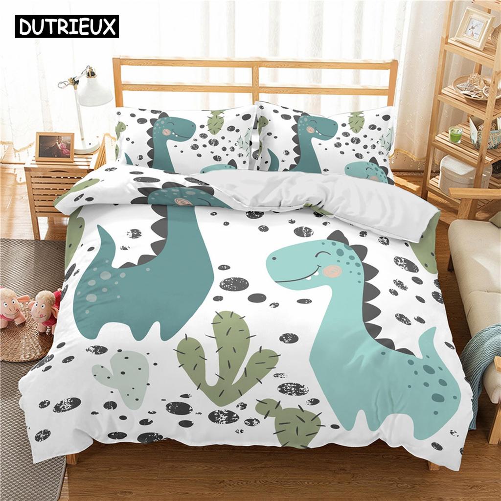 Cute Cartoon Dinosaur Print Polyester Bedding Sets Child Kids Covers Boys Bed Linen Set For Teens King Size Bedding Set