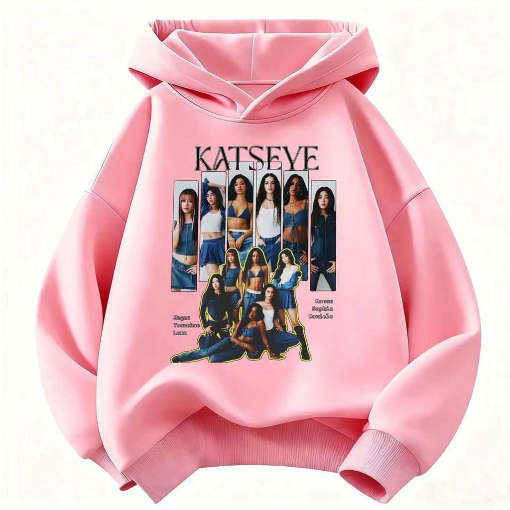 2026 Girls Fashion Hoodie: Katseye Girl Group Graphic Pullover Warm Casual Street-Style Hoodie for Boys and Girls Kids Clothing