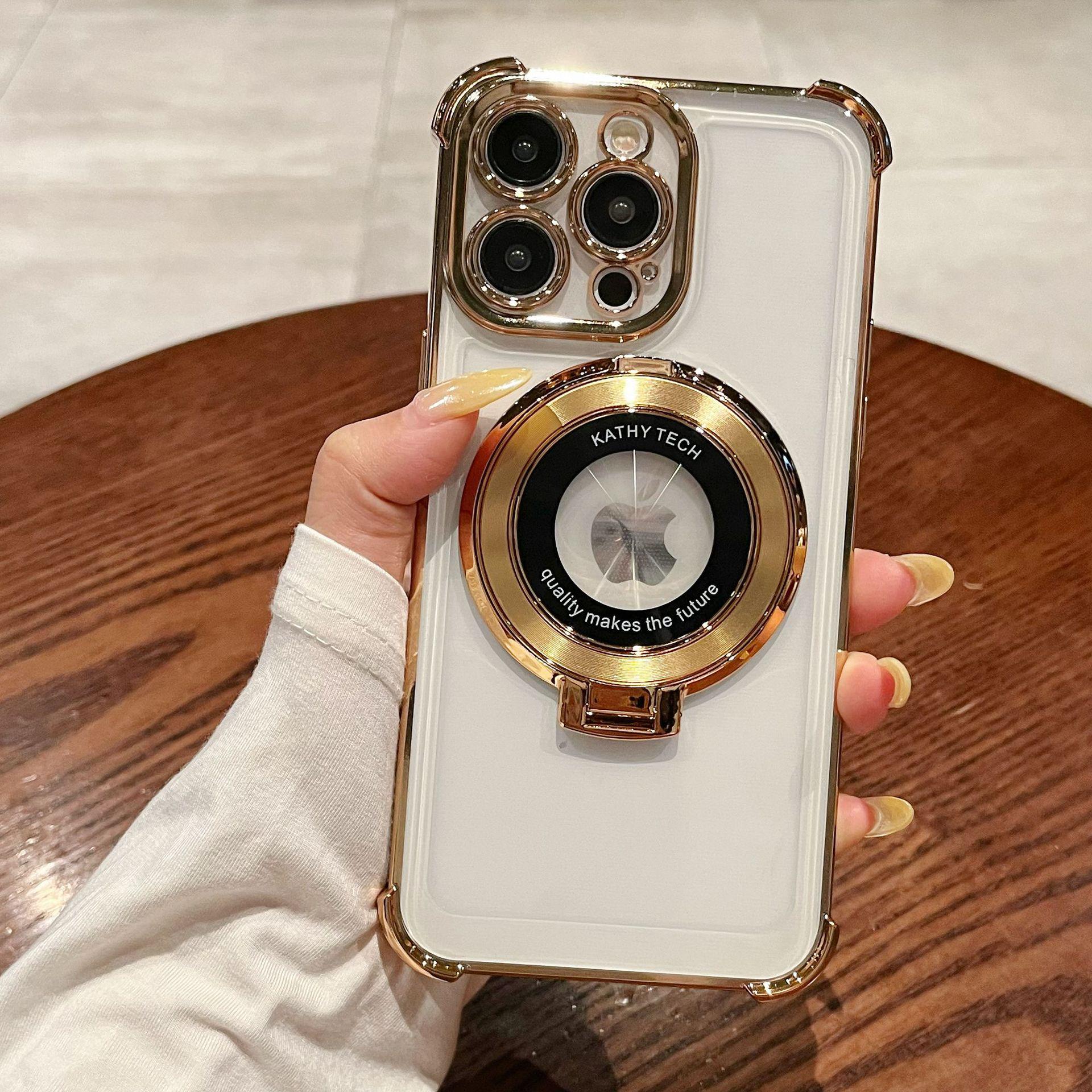 

iPhone 16 Anti-Drop Magnetic Stand Case, 14/13 Compatible, Transparent Soft Shell 12 золотой