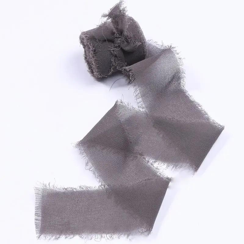 4CM*5M Handmade Frayed Edged Satin Chiffon Silk Ribbon For Wedding Invitation Wrapping Bouquets Birthday Party Decorations Gifts