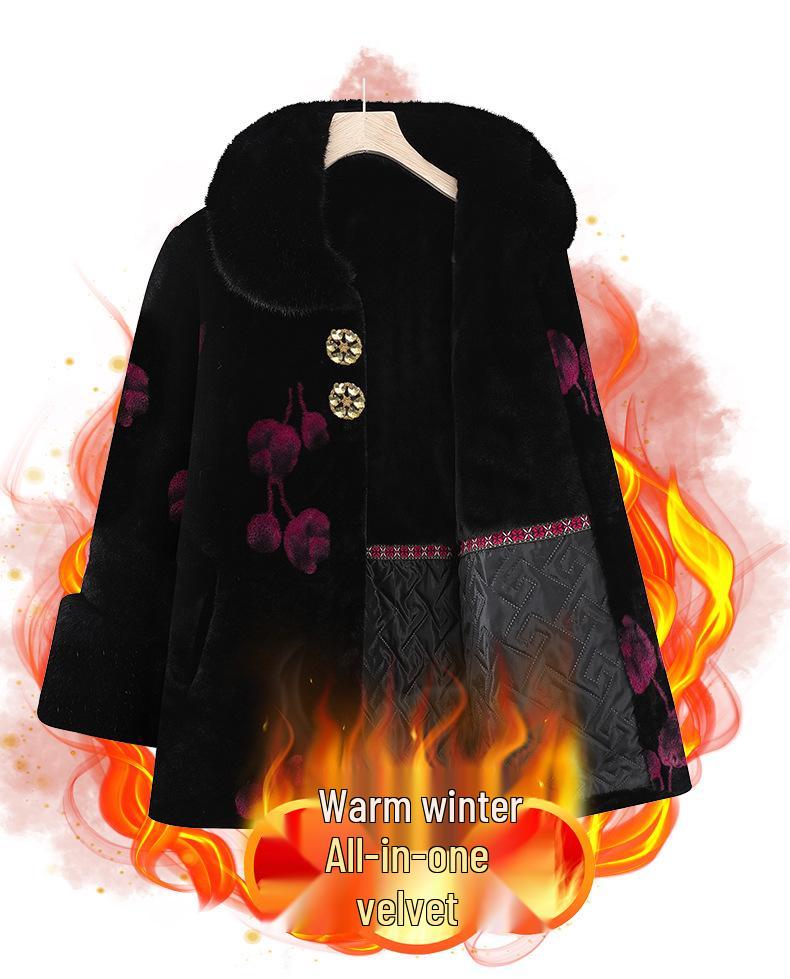 Velvet Grandma-Style Winter Coat for Women, Extra Warm & Thick, Ages 40-60