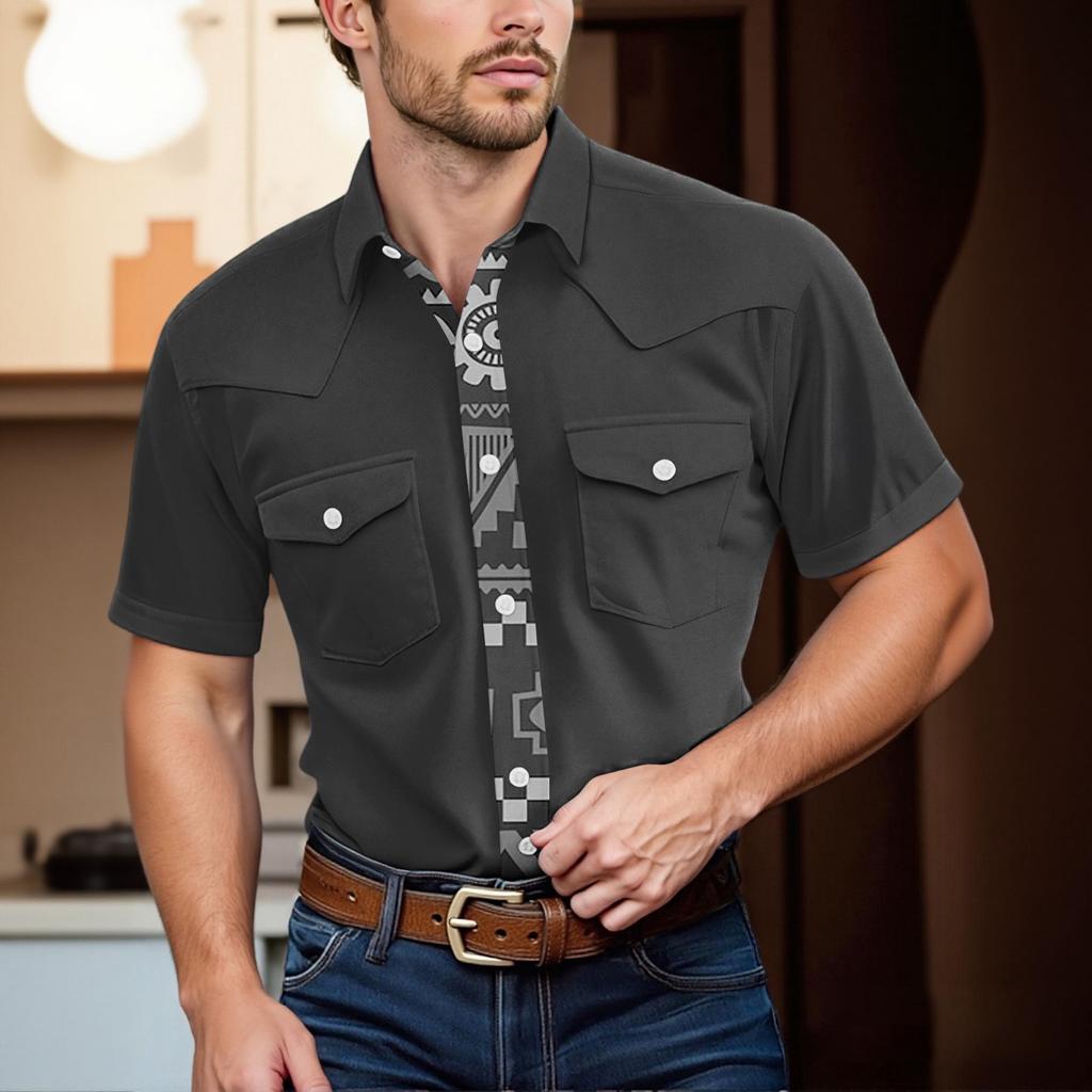 Men'S Fashionable Lapel And Shoulder Length Short Sleeved Casual Top