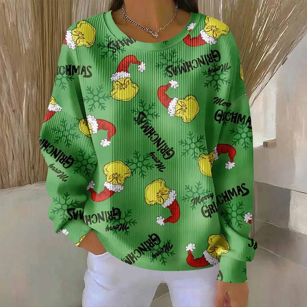 Women's Loose Comfortable Casual And Fashionable Round Neck Pattern Long Sleeved Sweatshirt