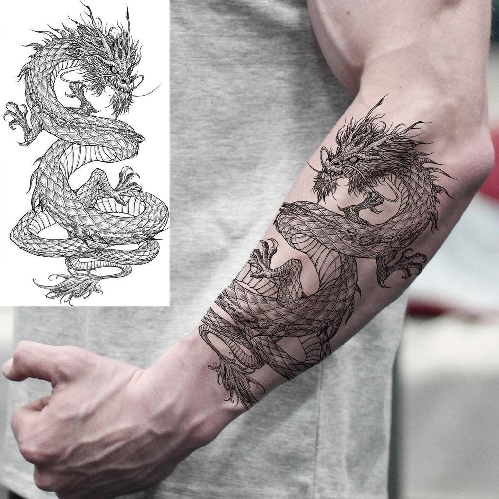 Waterproof Cross-border Snake & Dragon Skull Temporary Tattoo Stickers for Arm, European & American Design