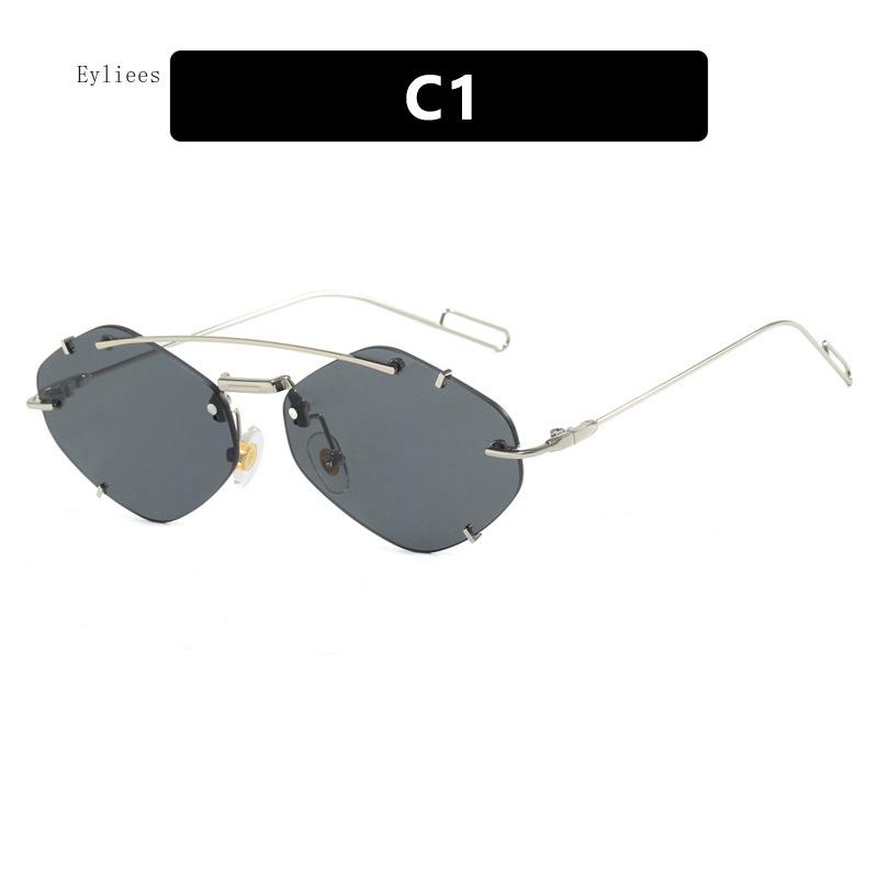 

Retro Oval Metal Sunglasses Male Female Steampunk Rim-Free Polygon Spectacles Female Designer Trendy Eye Spectacles Oculos De Sol UV 400 Protection