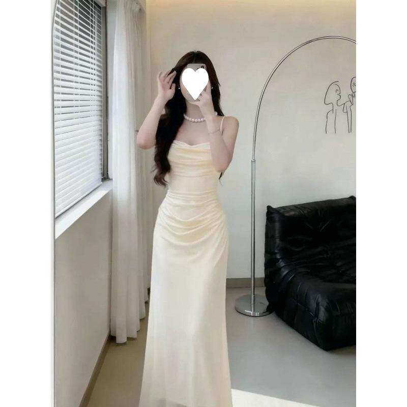 French royal sister style sexy backless suspender tight hip dress seaside vacation style long dress year summer