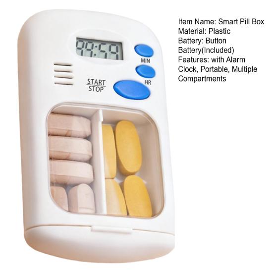 Smart Pill Box with Alarm Clock Portable Travel 3 Compartments Pill Case LCD Display Elderly Timed Remind Medication Dispenser Organizer Container