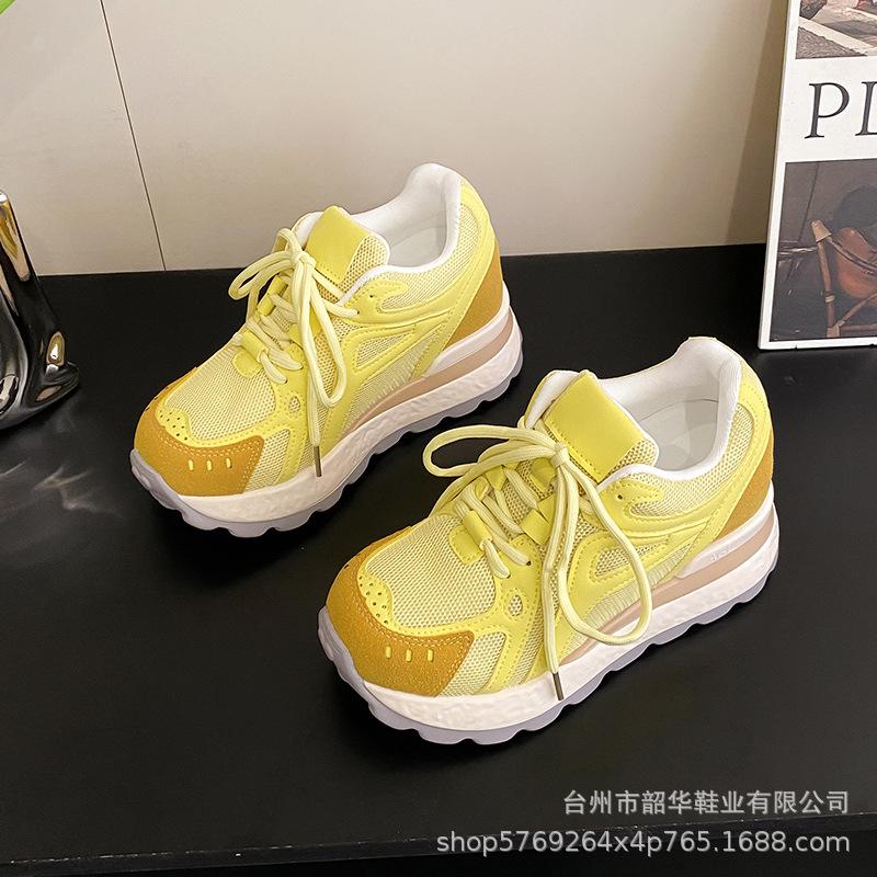 Small 8CM Inner Height-increasing Women's Shoes~ 2025 Autumn Retro Mesh Platform Casual Sports Shoes Forrest Gump Training Shoes