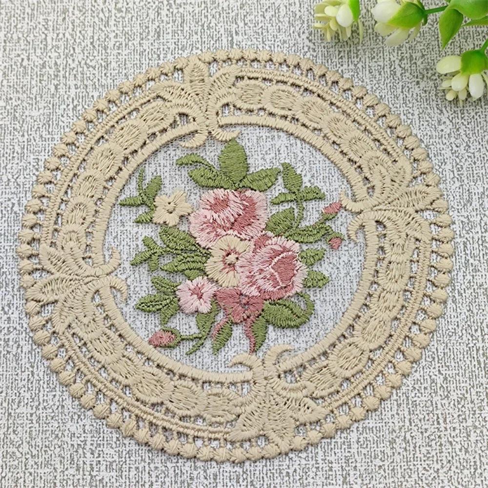 Court Style Vintage Lace Coaster Placemat Embroidery Craft Bowls Coffee Cups Coaster European Style Fabric Anti-Scald Table Mat