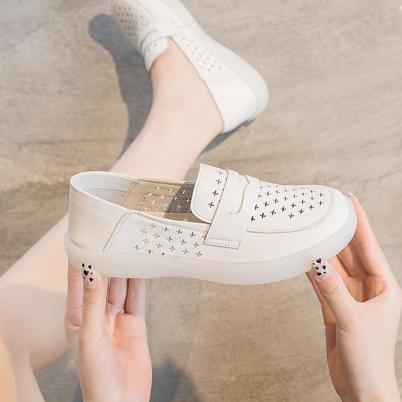 Summer Women'S Breathable Loafers Hollow Out Non-Slip Soft Sole Comfortable Casual Shoes For Ladies White Nurse Shoes