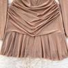 Women Casual Sleeve Long Neck V Solid Color Dress Waist High A Line Sheath Spring Elastic Mini