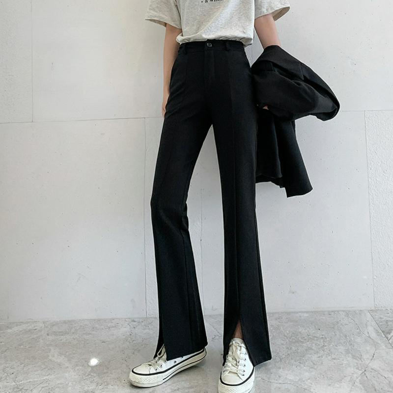 VANGULL Women's Spring and Summer Drape Cotton Casual Pants High Waist Slit Flared Pants