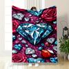 "Heart Diamonds and Roses On Galaxy" Patterned Flannel Blanket Perfect for the Bedroom Living Room, Sofa, or a Little Nap