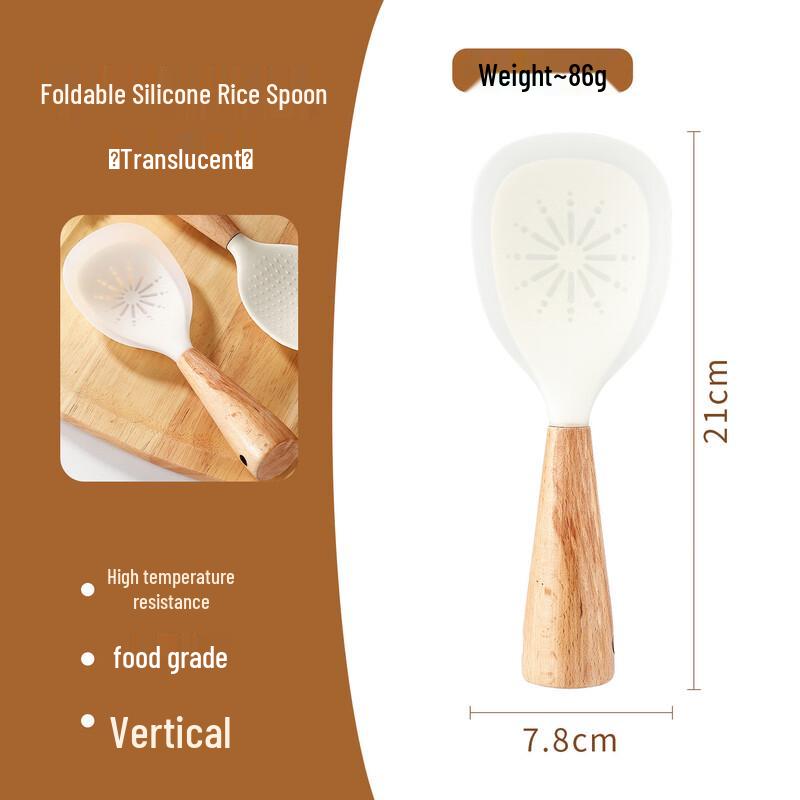 Upright Silicone Rice Serving Spoon with Wooden Handle