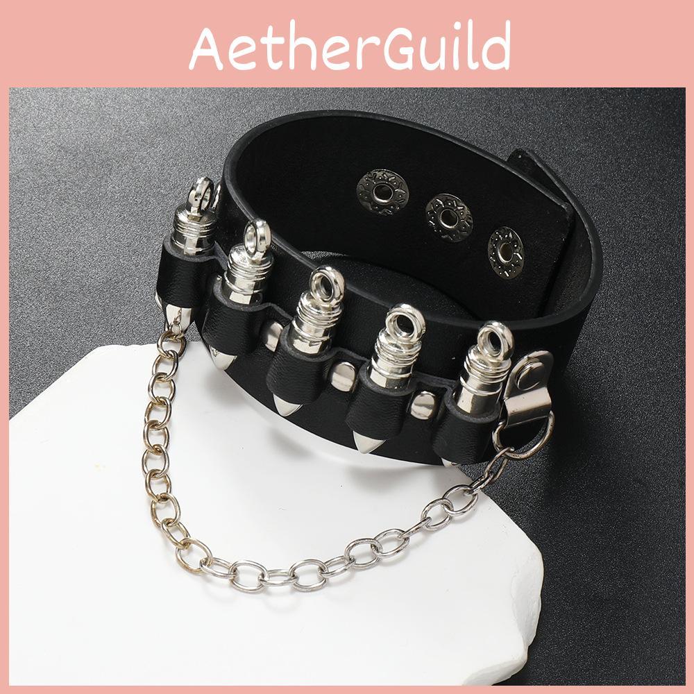 And Gothic Skeleton Bullet Design Neutral Chain Leather Handpiece Halloween For
