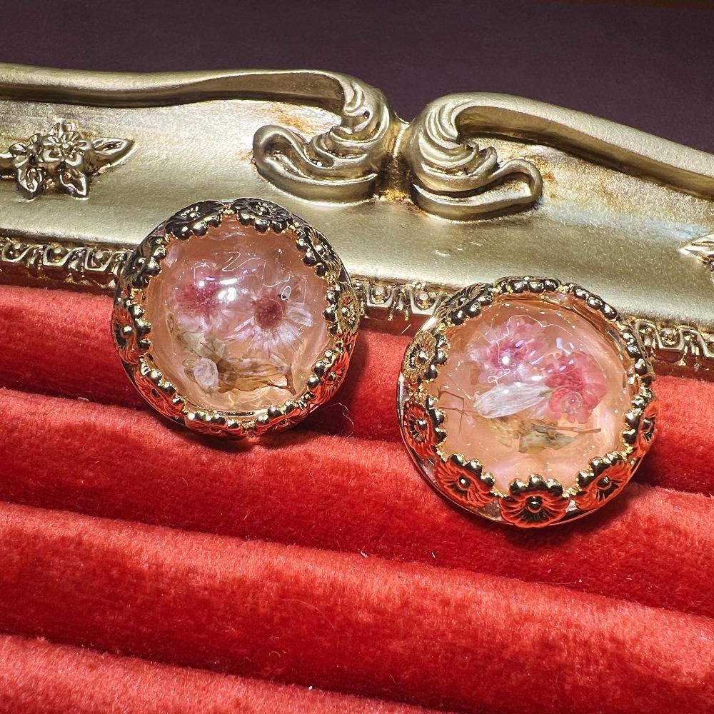 

Серьги из 18-каратного янтаря с сушеными цветами, элегантные французские, из S925 пробы - изысканный универсальный горячий стиль оранжевый/красный