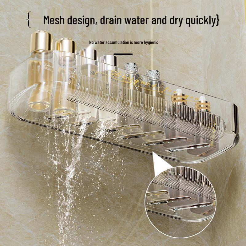 Punch-Free Wall-Mounted Bathroom Storage Rack - Moisture-Proof and Drain-Friendly for Cosmetics and Dorm Use