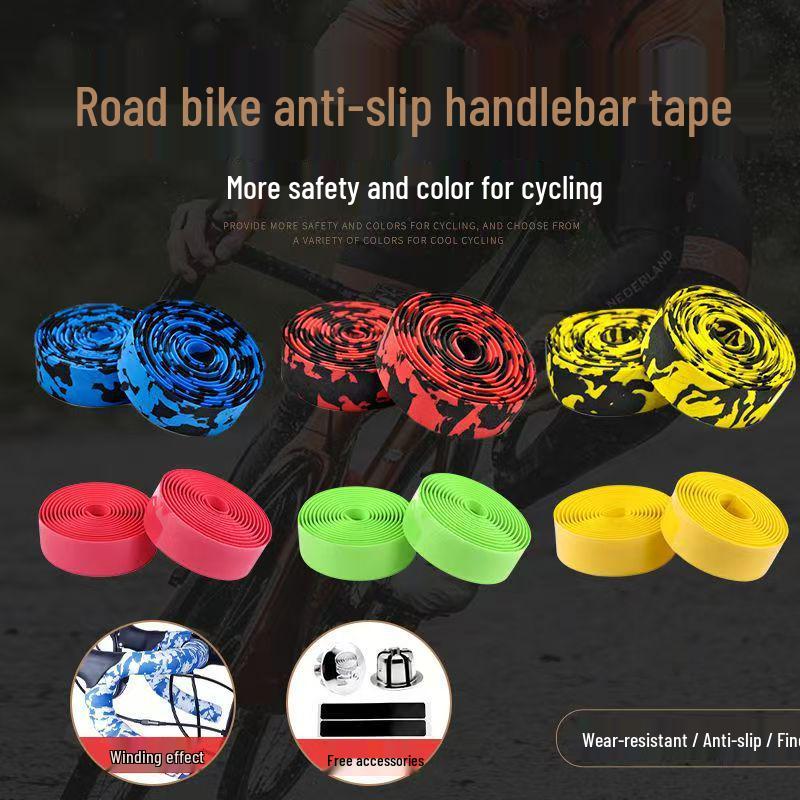 Colorful Non-slip Shock-absorbing Bicycle Handlebar Tape with Carbon Fiber Texture, Breathable Design, and Thick Padding for Road Bikes.
