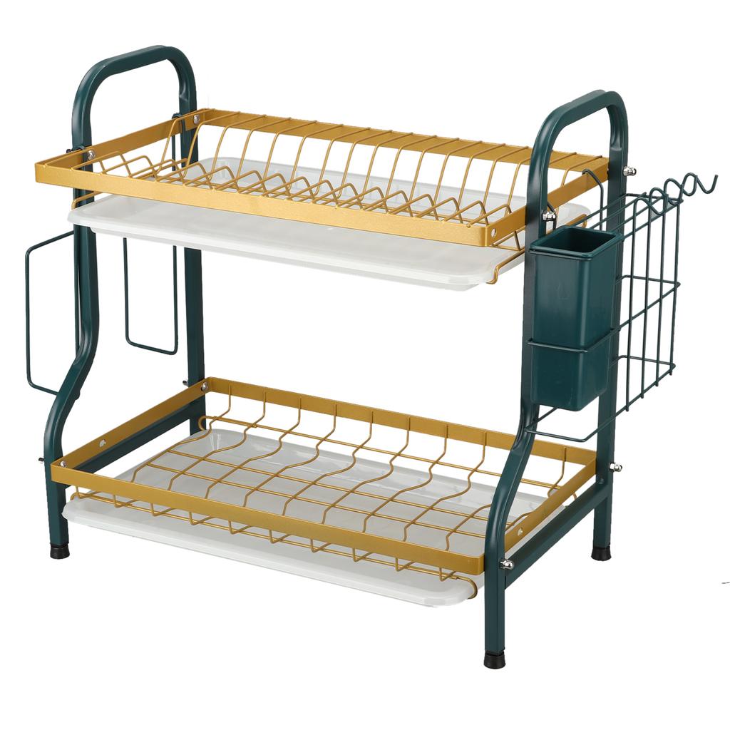 Dish Drying Rack Large Capacity Rust Resistance Modern 2 Tier Dish Racks with Drain Board for