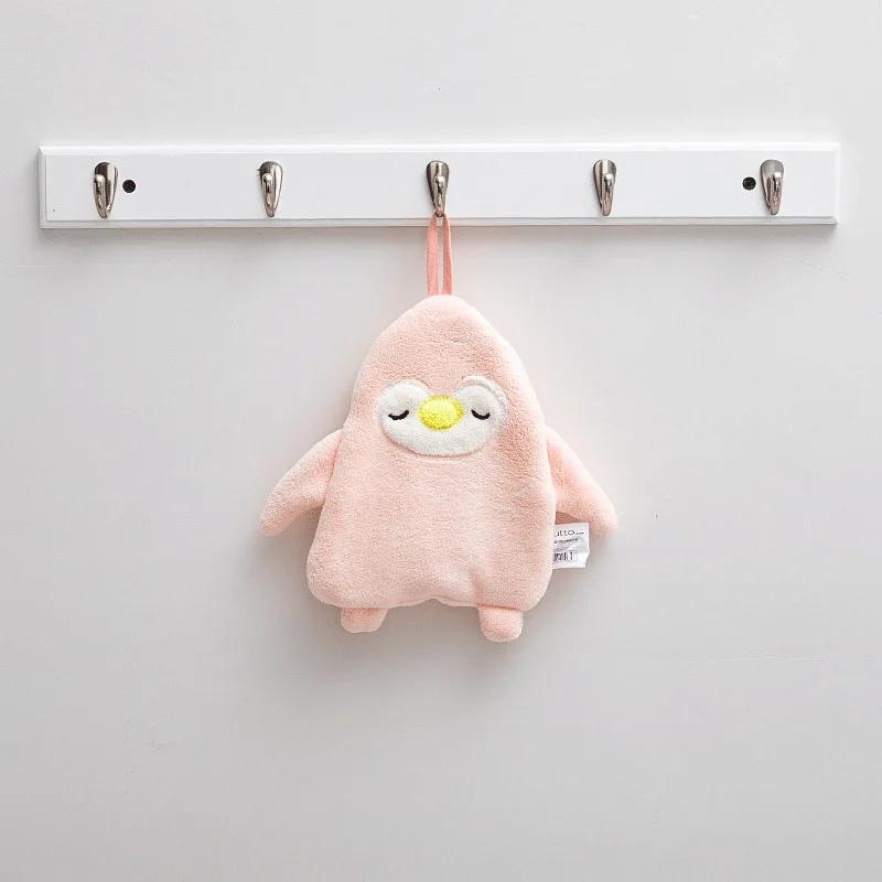 1Pc Cute Cartoon Penguin Hand Towel Soft Coral Velvet Absorbent Hanging Home Kitchen Cloth Kids Gift 24x17cm