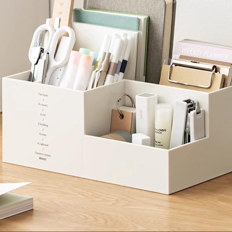 Simple Desktop Stationery Storage Box Desk Organizer Office Table Storage Box Plastic Compartment Notebook Pen Holders Organizer