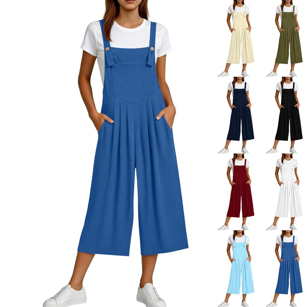 Damen Freizeit Kurzarm Locker Tasche Latzhose Lang Jumpsuit