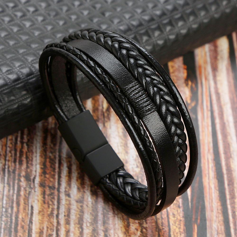 Kruis Hoge Kwaliteit Koeienhuid Roestvrij Staal Armband voor Mannen en Vrouwen