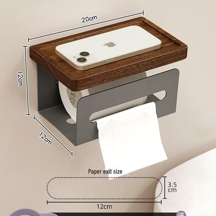 Punch-Free Walnut Toilet Paper Holder & Hand Wash Storage Rack