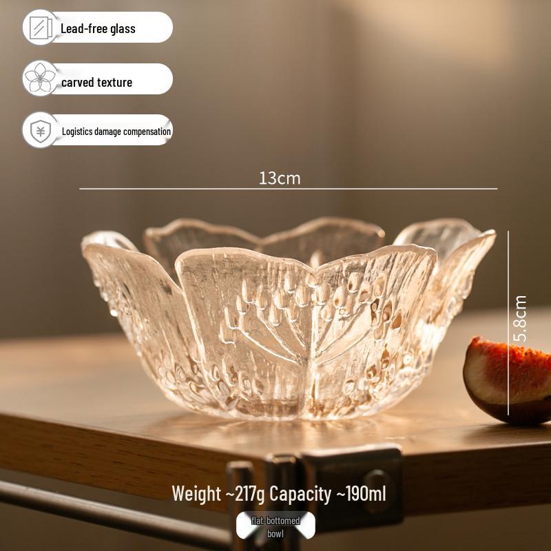 Szklana Miska na Owoce z Wytłaczanymi Płatkami - Elegancka Japońska Zastawa Stołowa na Desery i Sałatki