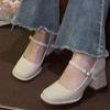 Mary Jane high heels women's skirt cheongsam round head thick heel night breeze gentle wedding shoes bridesmaid shoes
