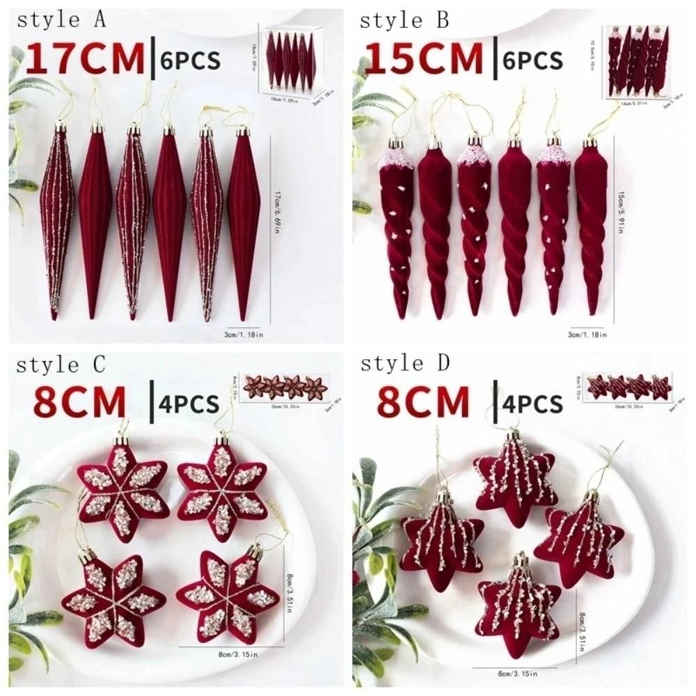 4/6PCS Hexagram Velvet Christmas Ball Set Exquisite Long Finial Hanging Ornaments New Year