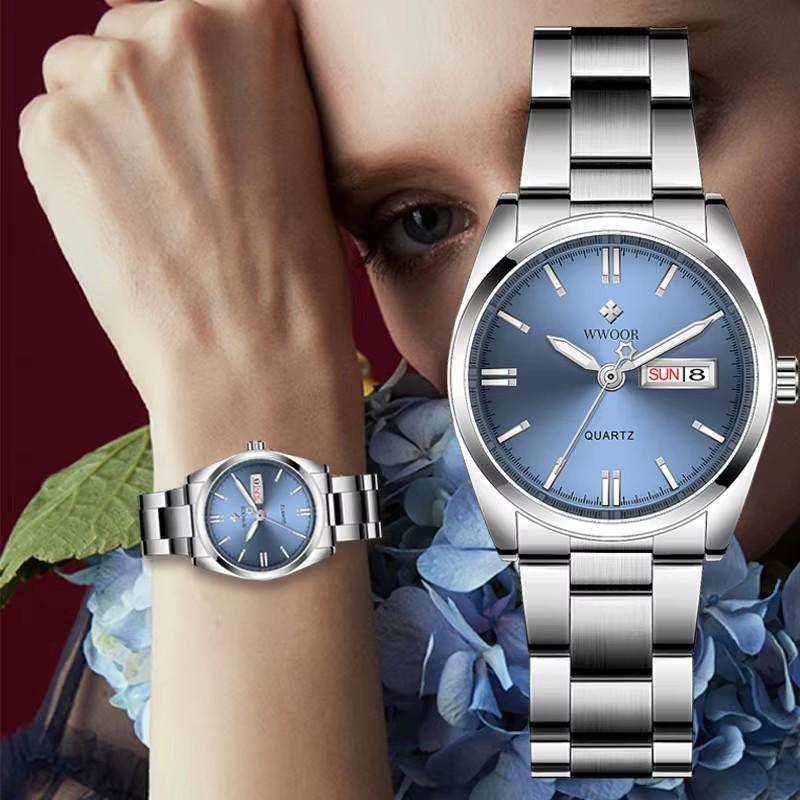 WWOOR New Women Fashion Dress Quartz Watches Lady Stainless Steel Waterproof WristWatch Simple Clock