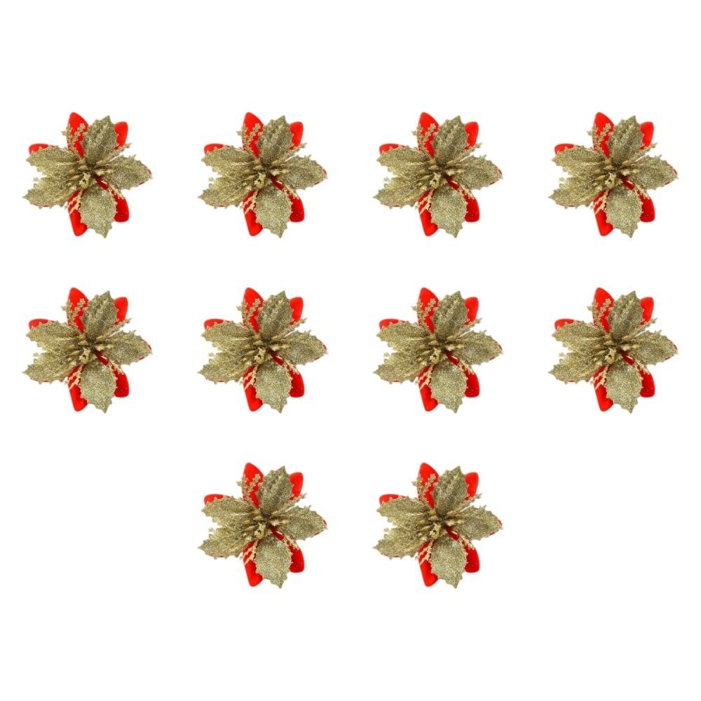 10Pcs Multi-Color Artificial Poinsettia Flowers Sequin Plastic Christmas Flowers Ornaments Holiday