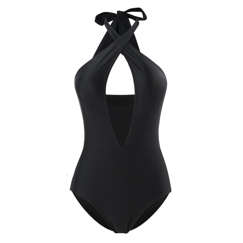 Maillot de bain une pièce bikini super sexy à décolleté plongeant style européen et américain célébrité internet maillot de bain de vacances combinaison noire