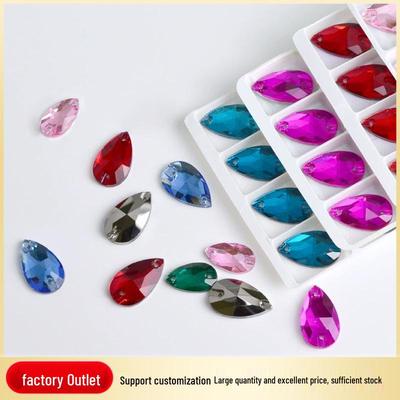 Flat Back Hand-Sewn Two-Hole Teardrop Rhinestone Accessories for Dance Costumes