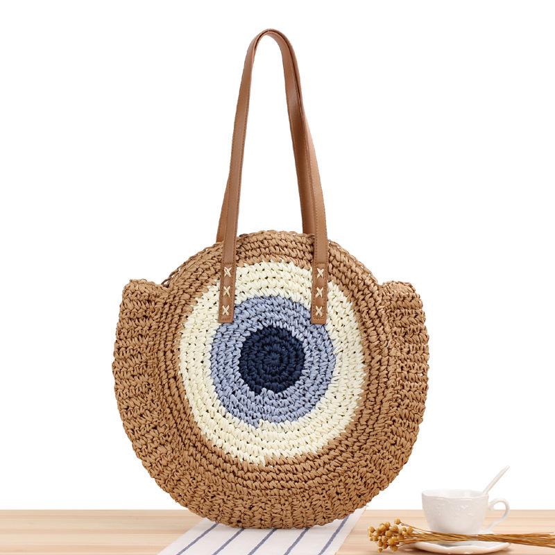 Women's Large Capacity Woven Round Shoulder Bag - Fashionable Beach & Commuter Style