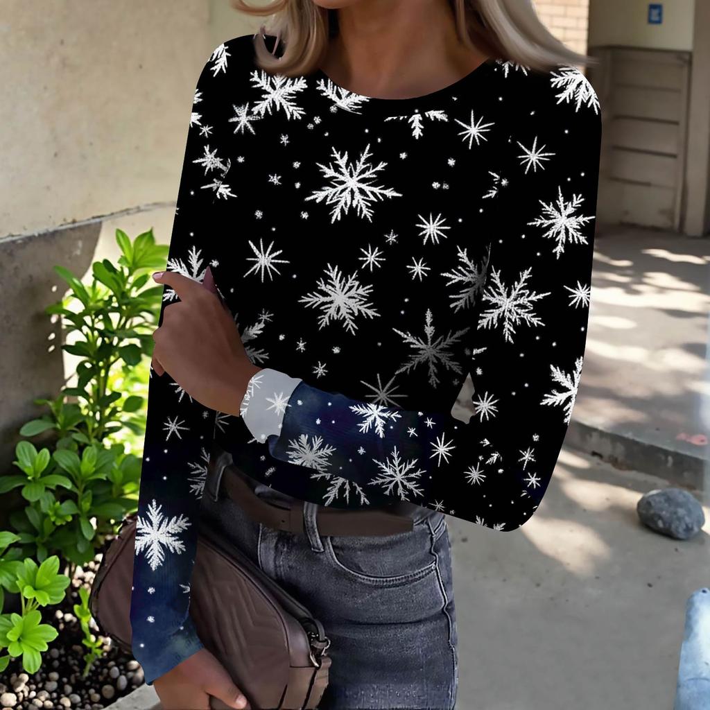 Damen Slim Bottom T-Shirt Mode Lässig Farbverlauf Druck Rundhals Pullover Langarm Top