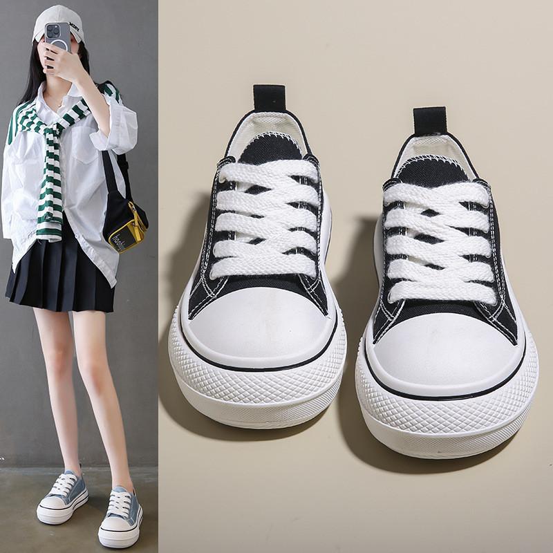 Spring and autumn new canvas shoes female students women's shoes low-top lace-up fashion casual board shoes ins trend white shoes