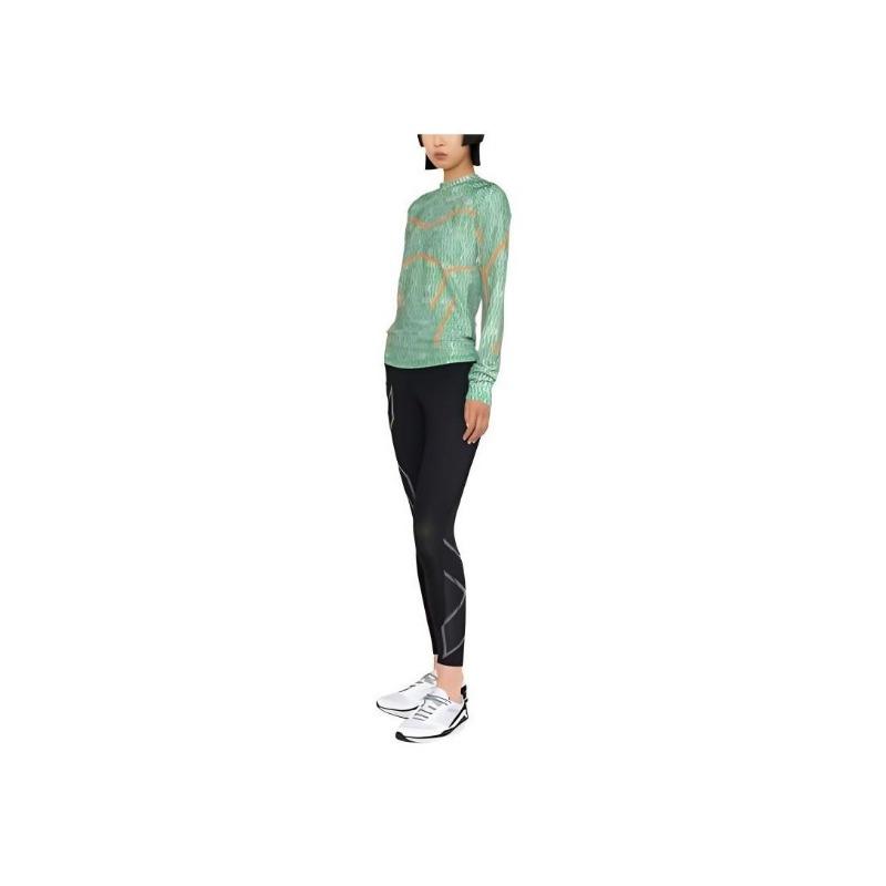 Adidas Women's D4T High Neck Wave Print Training Long Sleeve Top Green Women HG6882