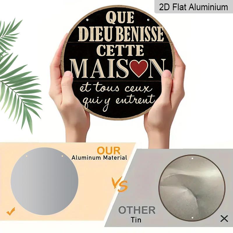 1pc 2D Flat, 7.87x7.87 Inch Round French Aluminum Sign, Vintage Decorative Plaque with "God Bless This Home" Design, "Home Sweet Home" Decorative