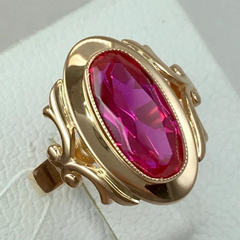 

Vintage Gorgeous Inlaid Oval Synthetic Ruby Golden Plated Ring for Women Elegant Temperament Banquet Festival Zircon Accessory ZF3223-1-10