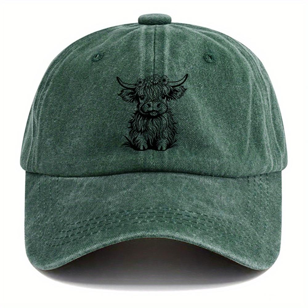 1Pack Of Cartoon Calf Print Washed Vintage Soft Top Sunshade Baseball Caps Unisex Versatile Baseball Caps