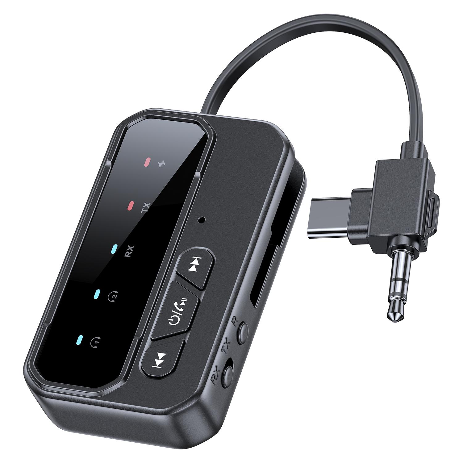 

2 в 1 Bluetooth 5.4 Аудиоприемник-передатчик 3,5 мм AUX с микрофоном Беспроводной музыкальный адаптер для наушников ПК ТВ Автомобильные колонки