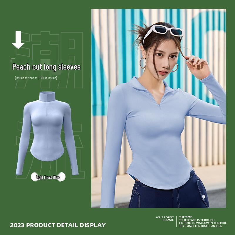 

Быстросохнущая футболка с длинным рукавом для йоги с защитой от солнца - Дышащая, на молнии до середины, повседневная одежда для фитнеса S