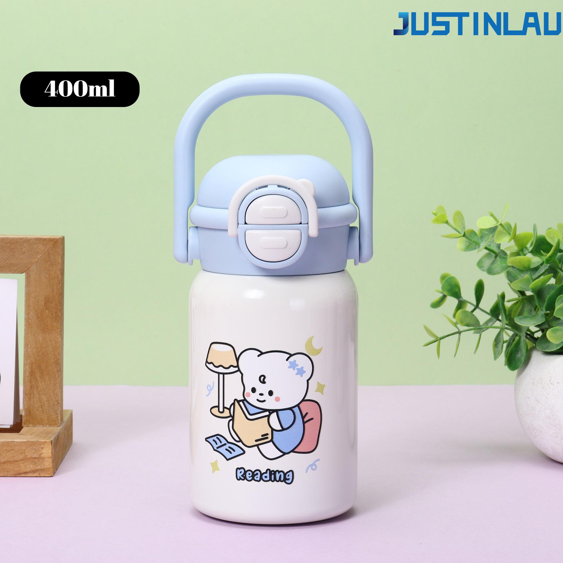 400ML Portable Cartoon Straw Insulated Cup Thermos Bottles Suitable for Outdoor Activities Vacuum Insulated Bottle 400ml синий