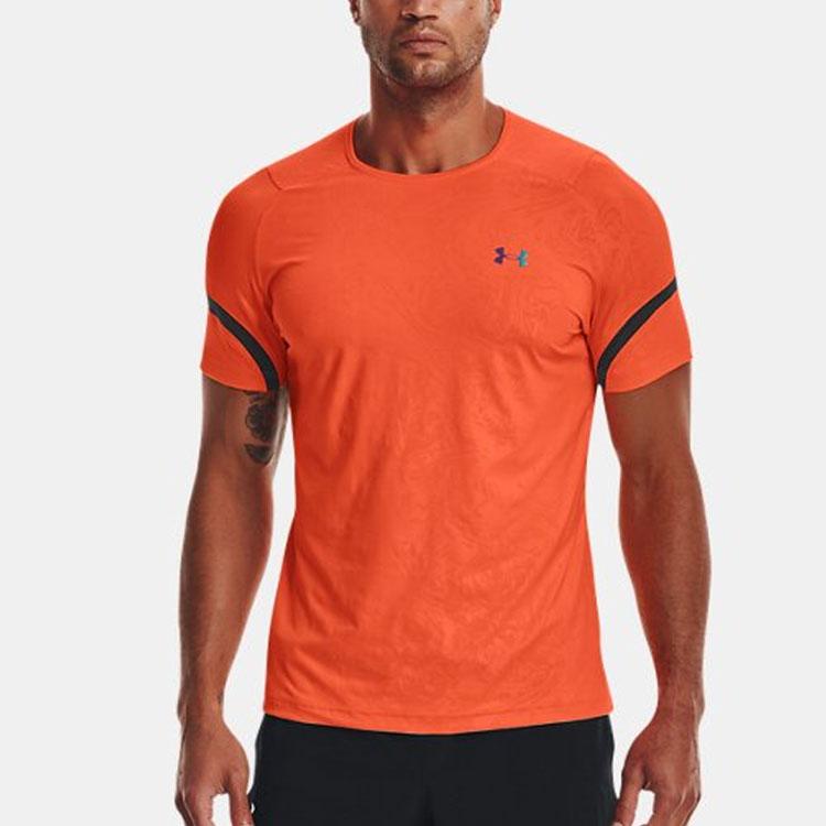 Under Armour Rush Printed Solid Logo Round Neck Dopamine Training Sports Short Sleeve T-Shirt Men Tops Orange 1370318-825