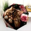 Rose and Persian Cat Pattern, Automatic Folding Umbrella, Portable and Foldable Design, 8 Ribs, a Christmas or Birthday Gift.