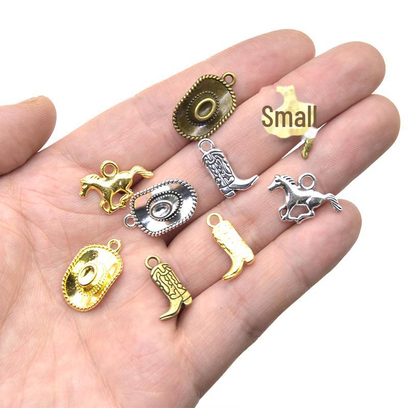 Seria westernów kowbojskich: Kapelusz i buty końskie, biżuteria ze stopu, wisiorki do naszyjników i bransoletek